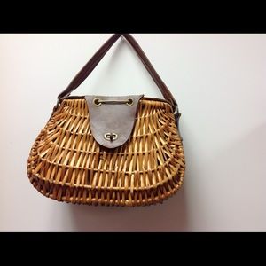 Vintage Roney Wicker Tan Fishing Creel Leather Bag